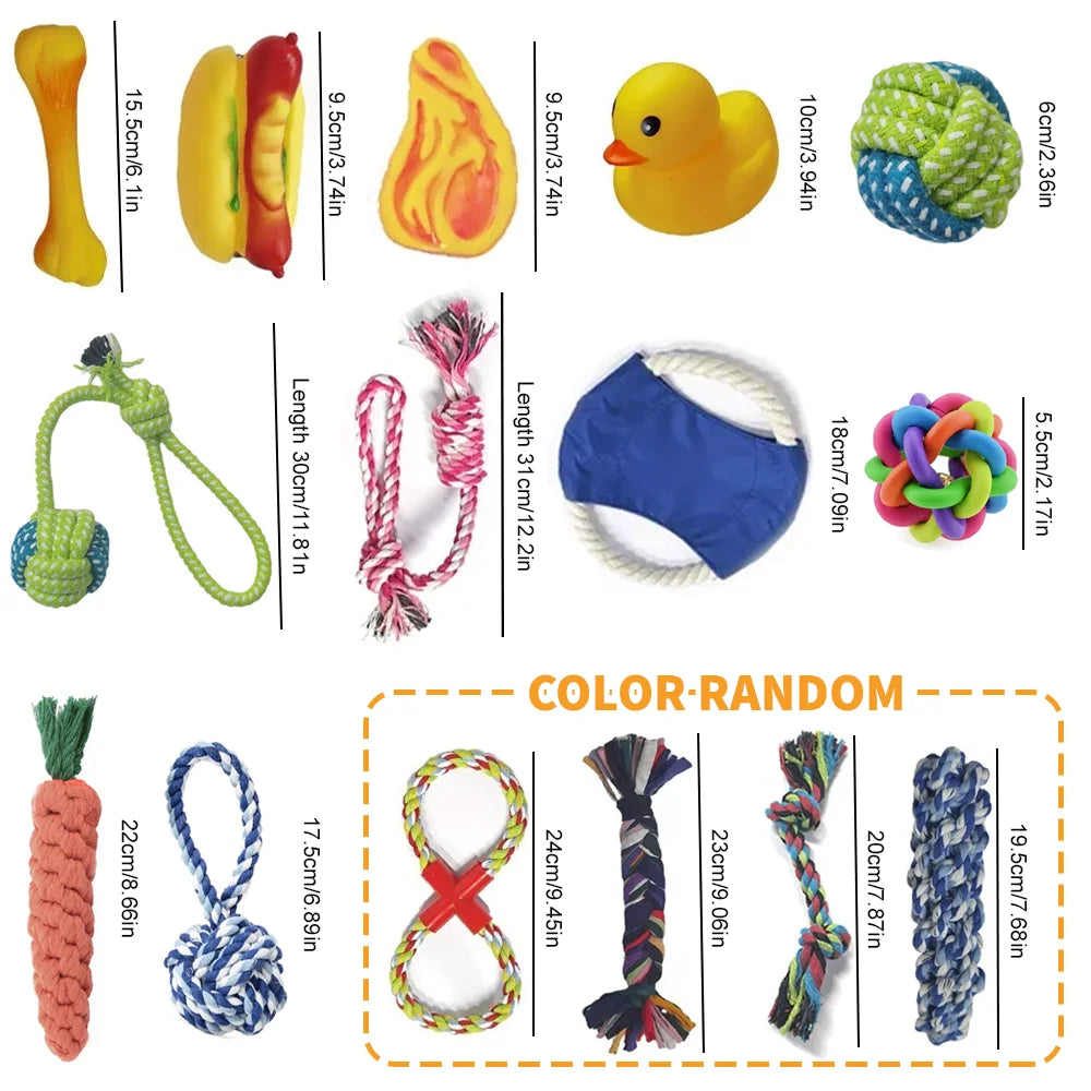 15x Tough Dog Toys Bundle Chew Rope Knot Ball Squeakers Pet Puppy Teething Toy