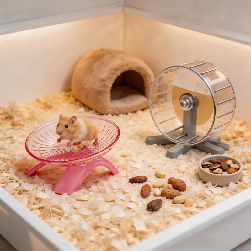 Silent Hamster Flying Saucer Wheel Quiet Exercise Runner for Syrian Hamsters Hedgehogs & Squirrels - Stable Stand Non-Slip Toy