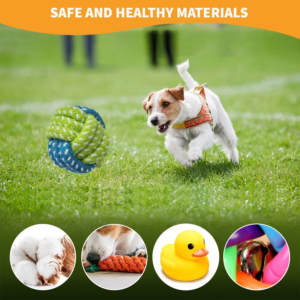15x Tough Dog Toys Bundle Chew Rope Knot Ball Squeakers Pet Puppy Teething Toy
