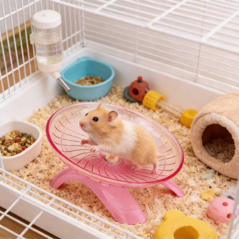 Silent Hamster Flying Saucer Wheel Quiet Exercise Runner for Syrian Hamsters Hedgehogs & Squirrels - Stable Stand Non-Slip Toy