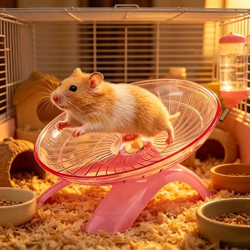 Silent Hamster Flying Saucer Wheel Quiet Exercise Runner for Syrian Hamsters Hedgehogs & Squirrels - Stable Stand Non-Slip Toy