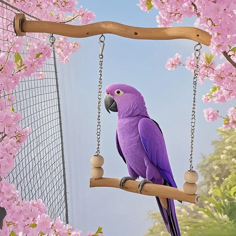 Natural Wood Pet Parrot Toy Bird Swing Exercise Climbing Standing Wooden Toys Pet Parrot Macaw Hammock Bird Toy