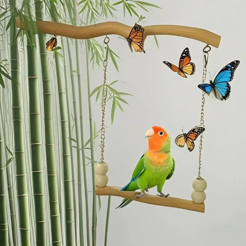 Natural Wood Pet Parrot Toy Bird Swing Exercise Climbing Standing Wooden Toys Pet Parrot Macaw Hammock Bird Toy